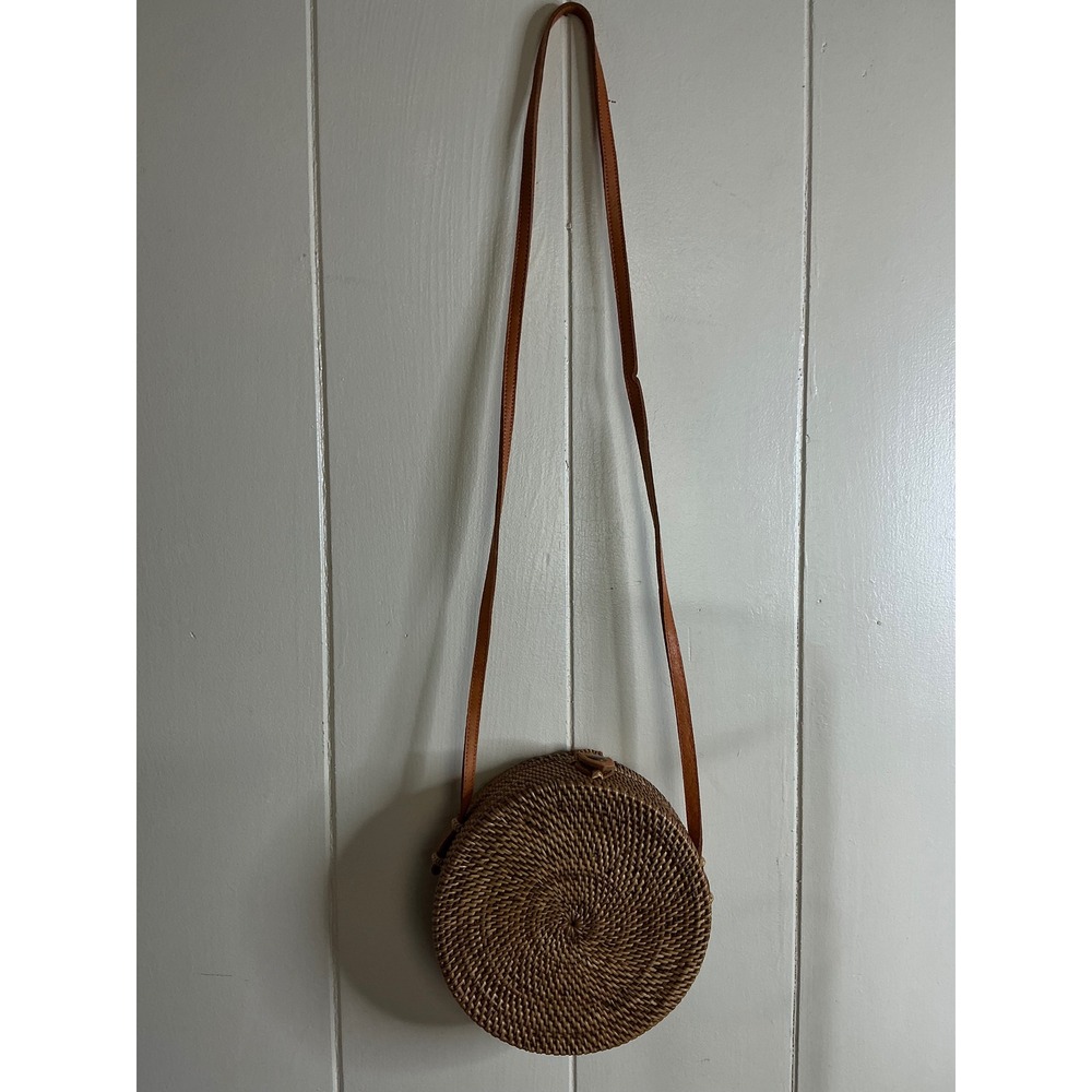 Poppy + Sage Crossbody Bag Women's Round Rattan‎ Woven Straw Purse Boho Chic
